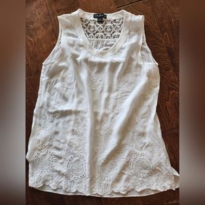 Womens Tribal lace eyelet embroidery white sleeveless  blouse size M